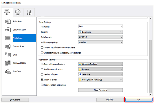figure: Settings dialog box